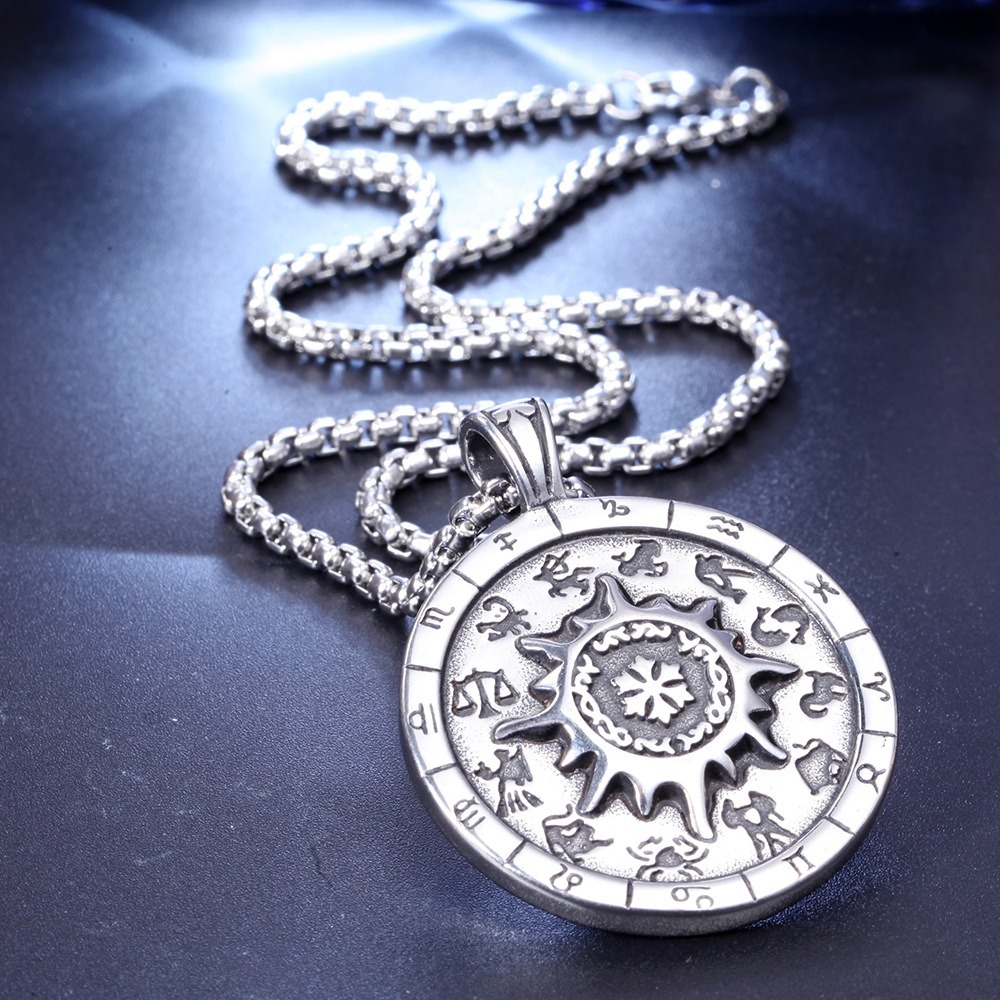 Titanium Stainless Steel Zodiac Signs Amulet / Punk Style Pendant Necklace