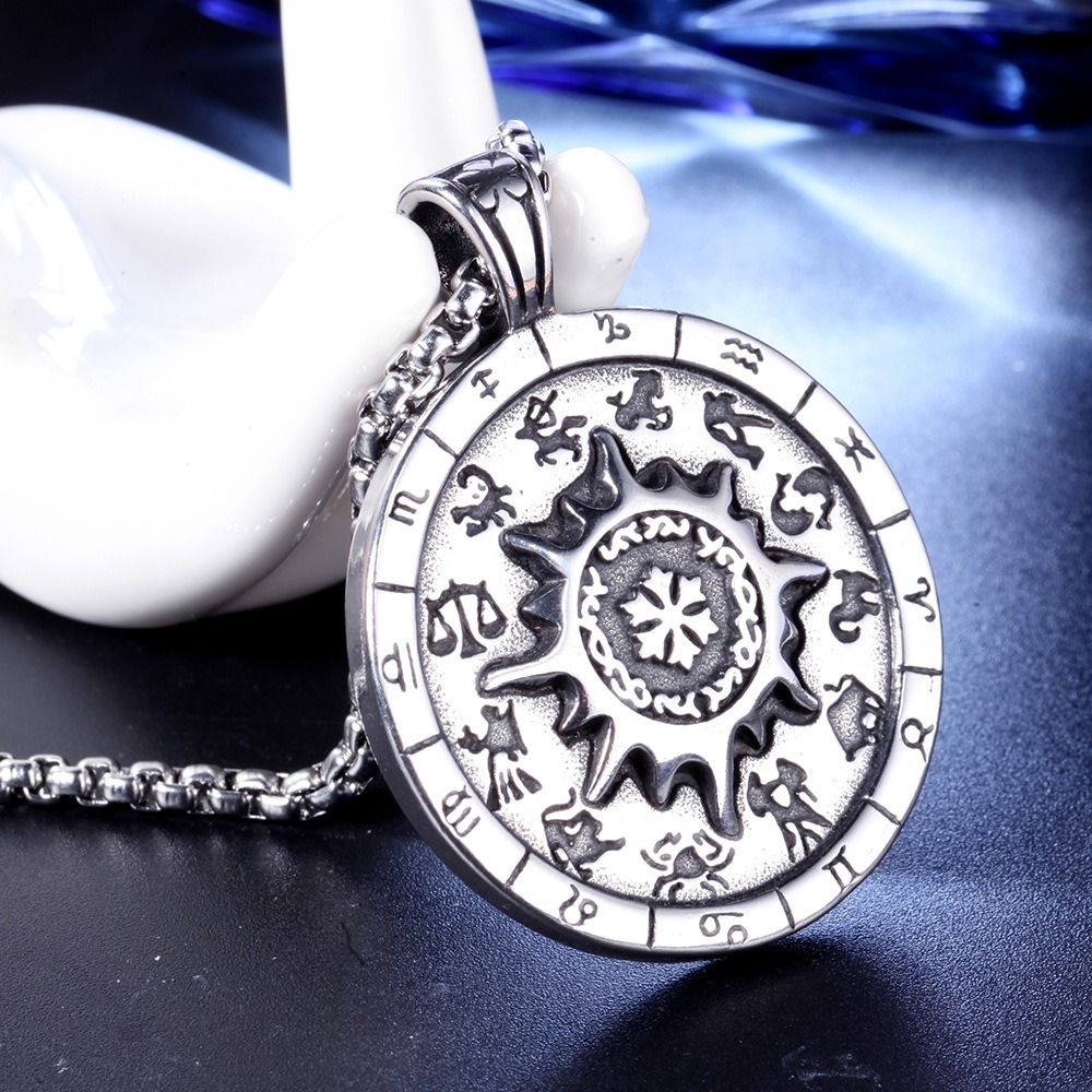 Titanium Stainless Steel Zodiac Signs Amulet / Punk Style Pendant Necklace