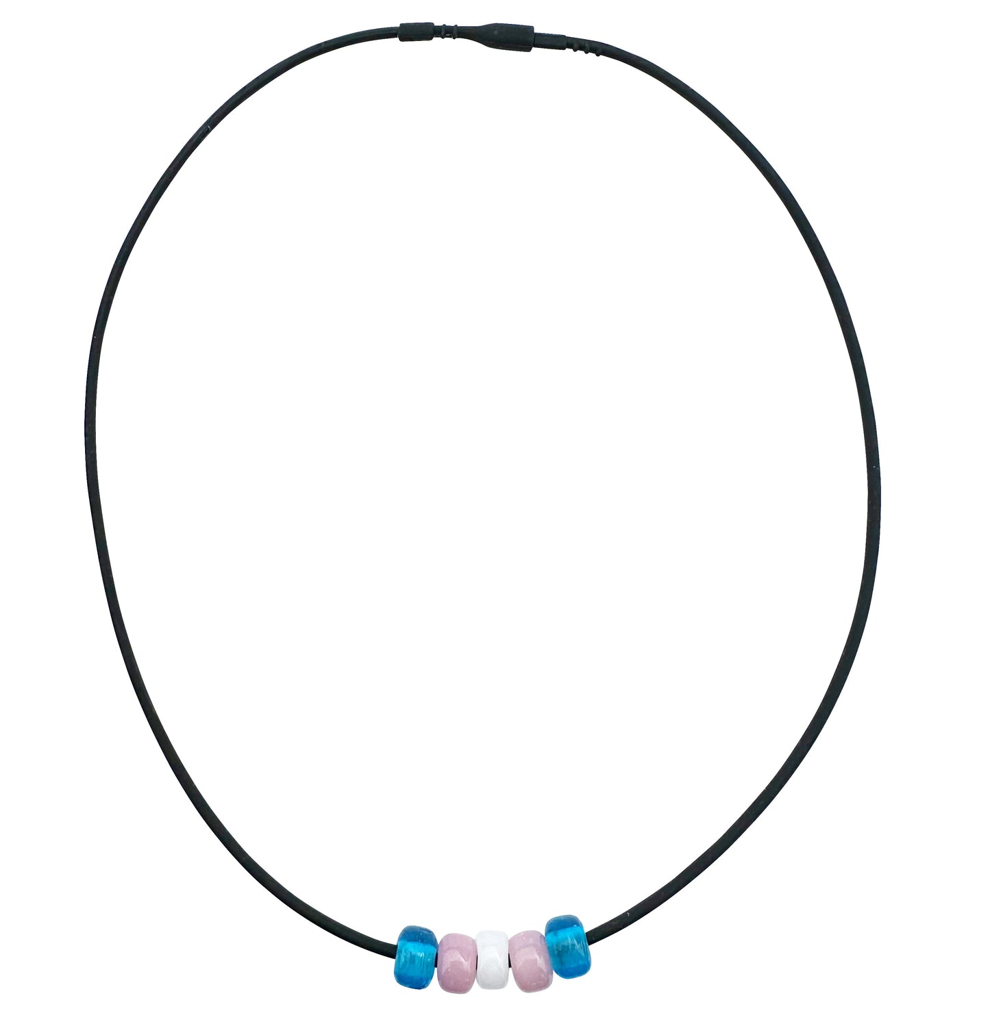Transgender Pride/trans Ally Necklace With Czech Glass Beads on Black Rubber Cord, 18 Inches