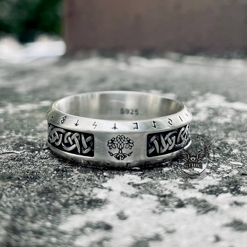 Tree of Life Knot Sterling Silver Viking Band Ring