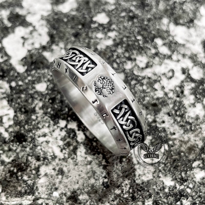Tree of Life Knot Sterling Silver Viking Band Ring