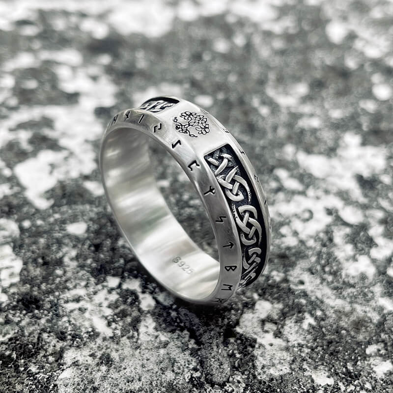 Tree of Life Knot Sterling Silver Viking Band Ring