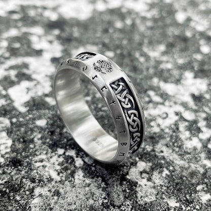 Tree of Life Knot Sterling Silver Viking Band Ring