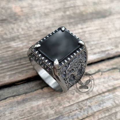 Tree of Life Onyx Stainless Steel Viking Ring