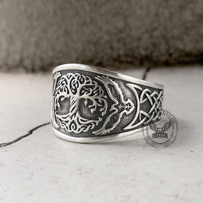 Tree of Life Raven Sterling Silver Viking Ring