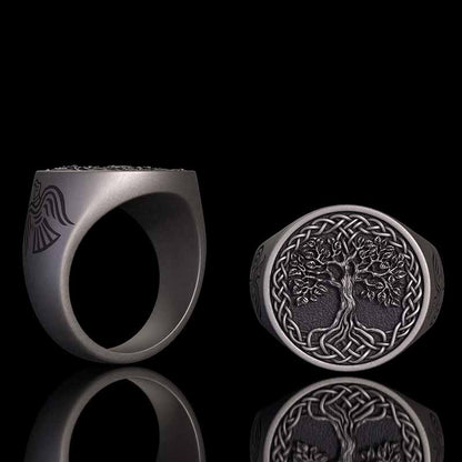 Tree of Life Viking Raven Sterling Silver Ring