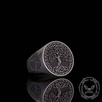 Tree of Life Viking Raven Sterling Silver Ring