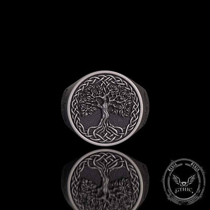 Tree of Life Viking Raven Sterling Silver Ring