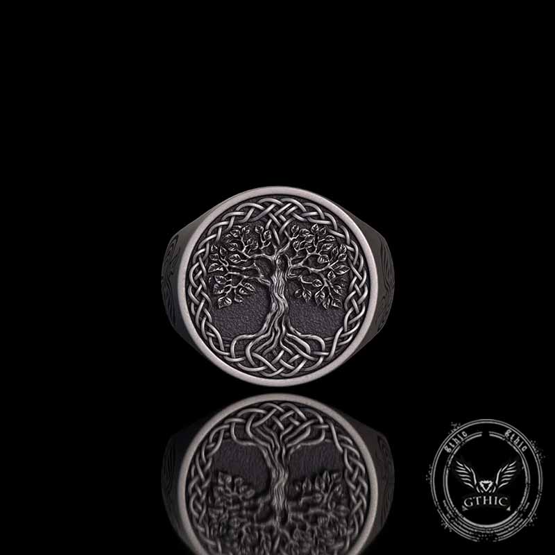 Tree of Life Viking Raven Sterling Silver Ring