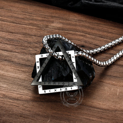 Triangle Geometric Viking Runes Stainless Steel Pendant