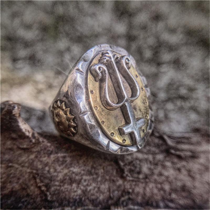Trident of Poseidon Sterling Silver Petrine Cross Ring