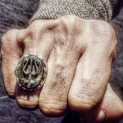 Trident of Poseidon Sterling Silver Petrine Cross Ring