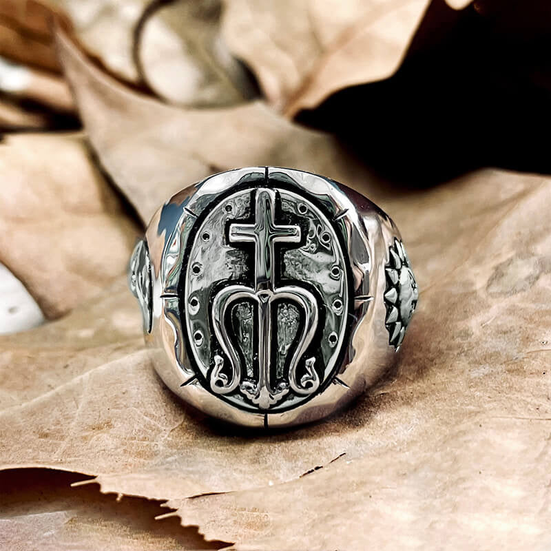 Trident of Poseidon Sterling Silver Petrine Cross Ring