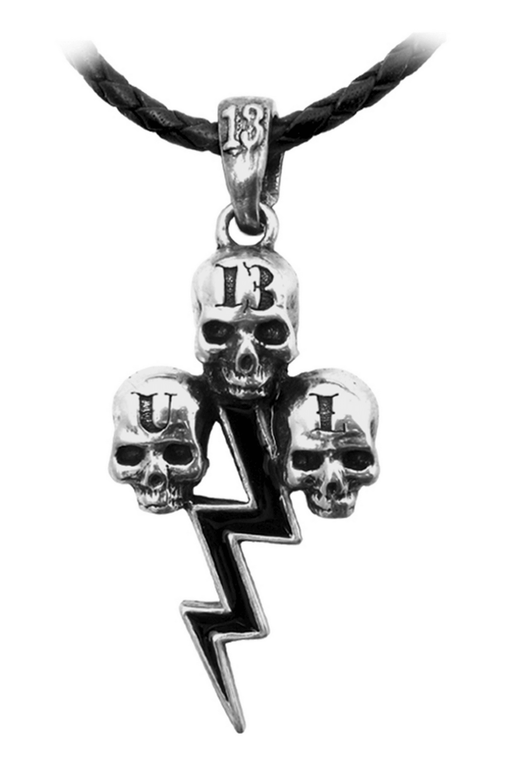 Triple Skull and Lightning Bolt Gothic Pendant