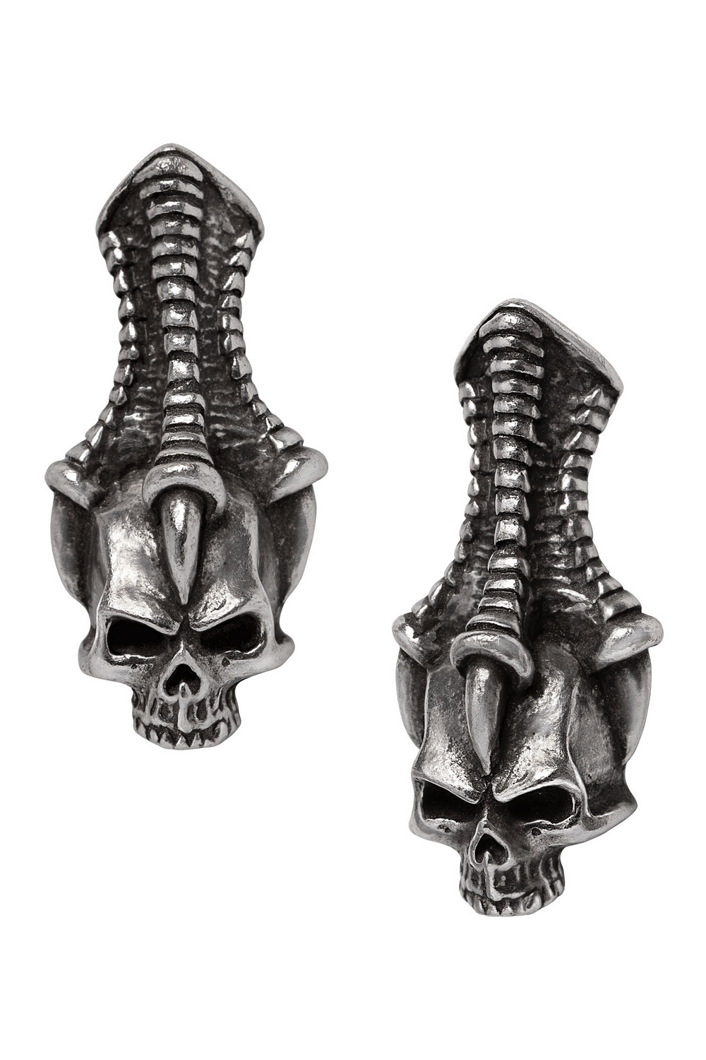 Trophy Skull and Claw Stud Earrings in Pewter