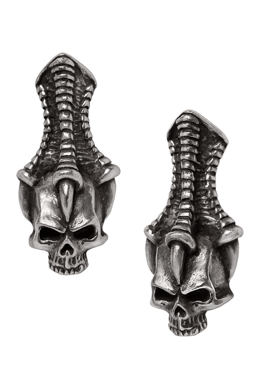 Trophy Skull and Claw Stud Earrings in Pewter