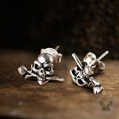 True Love Rose Skull Sterling Silver Earrings