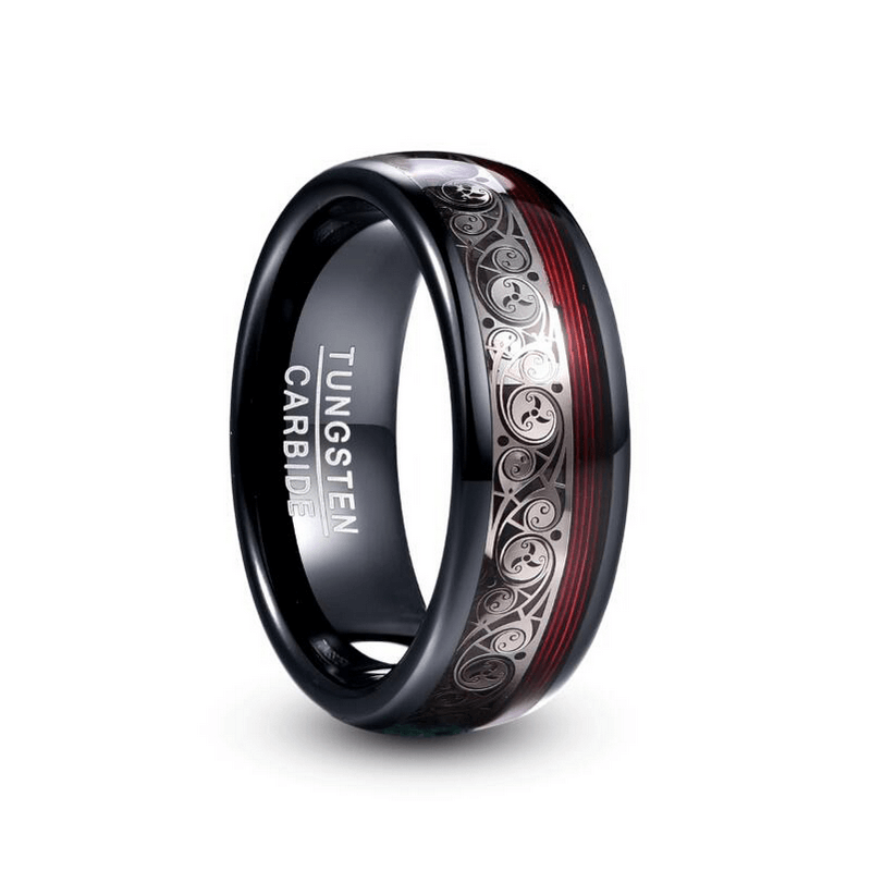 Tungsten Steel Black Inlaid Ring With Pattern / and Cool Jewelry