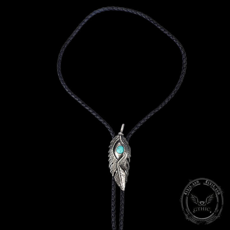 Turquoise-inlaid Feather Alloy Bolo Tie
