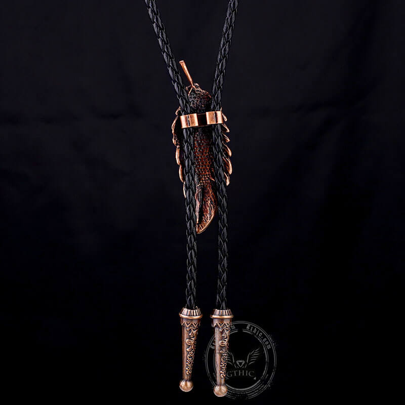 Turquoise-inlaid Feather Alloy Bolo Tie