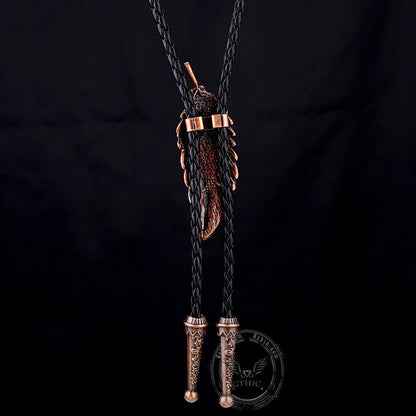 Turquoise-inlaid Feather Alloy Bolo Tie
