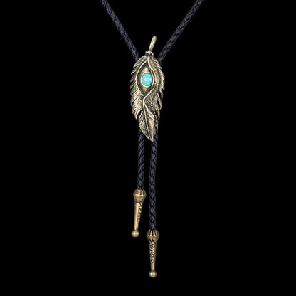 Turquoise-inlaid Feather Alloy Bolo Tie