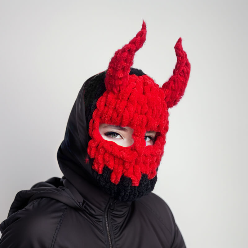 Two-tone Devil Knit Balaclava Hat