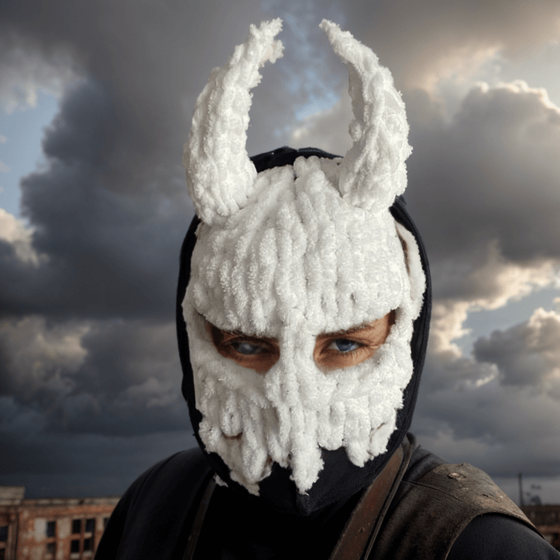 Two-tone Devil Knit Balaclava Hat