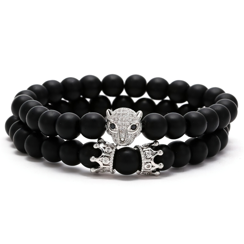 Bracelet of Lava Stone Beads With Beast Head / Cool Rock Style Jewelry