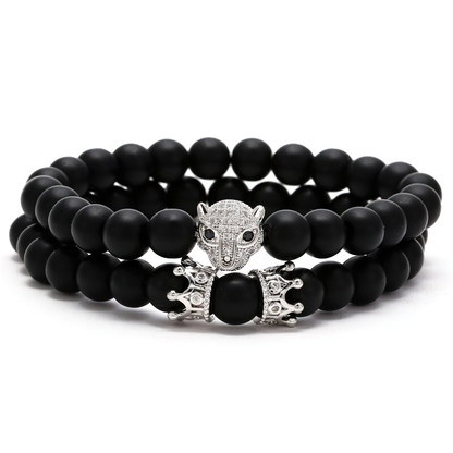 Bracelet of Lava Stone Beads With Beast Head / Cool Rock Style Jewelry