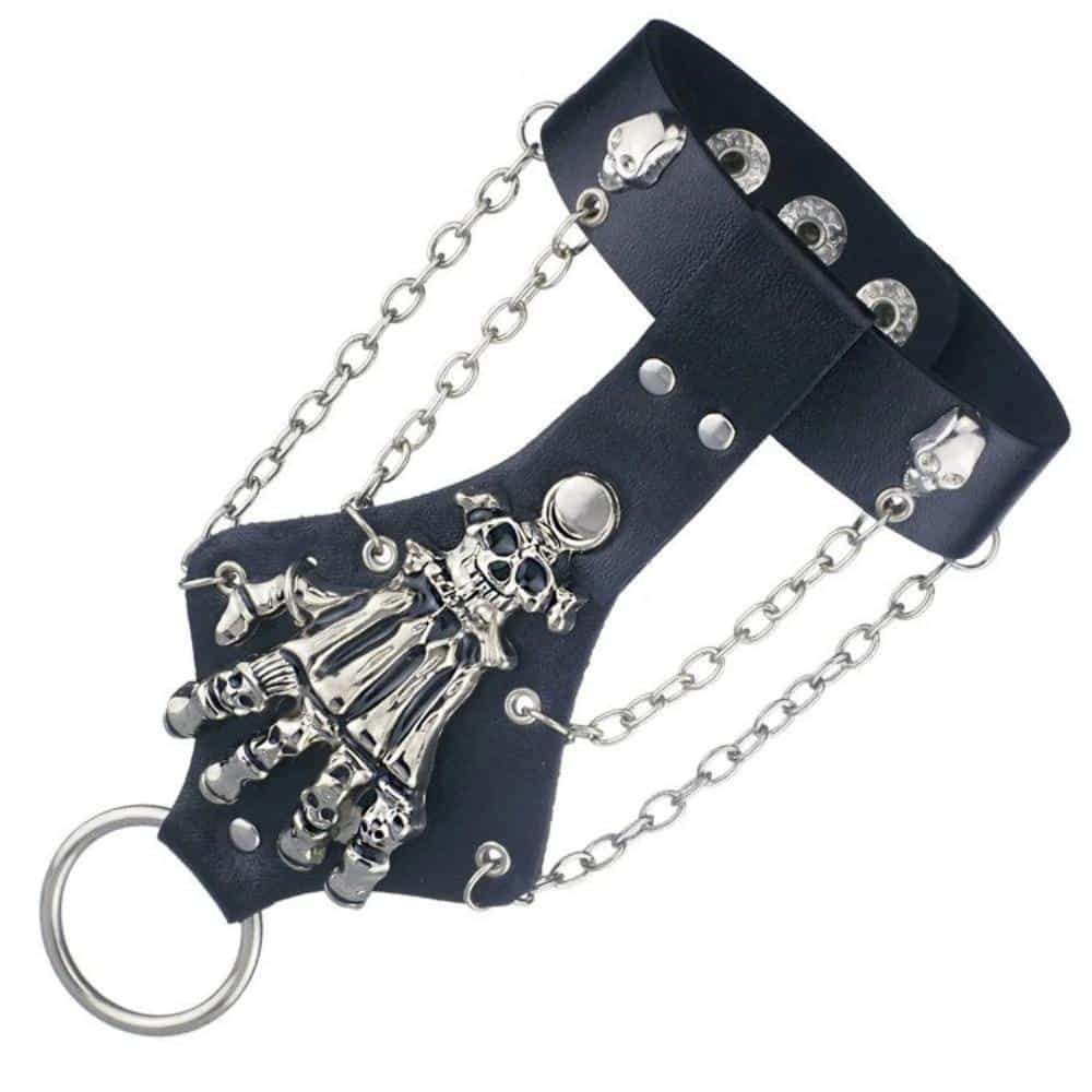 Cool Gothic Skeleton Hand Glove Chain Link Wristband Bangle Leather Bracelet