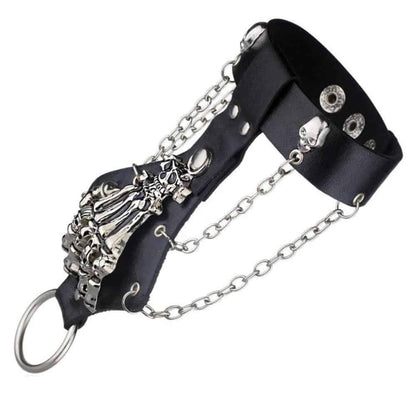 Cool Gothic Skeleton Hand Glove Chain Link Wristband Bangle Leather Bracelet