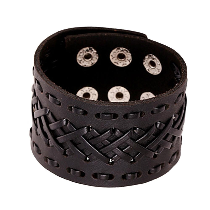 Leather Wide Bracelet Handmade / Braid Bracelet Brown Color