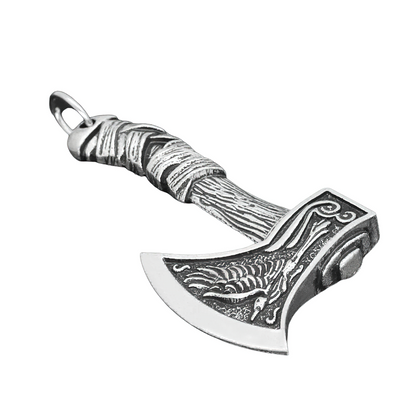 Pendant Viking Axe of Celtic Wolf and Raven / Stylish Necklace