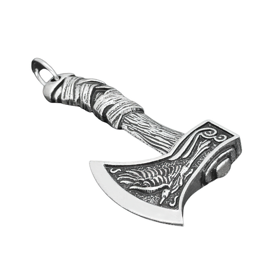 Pendant Viking Axe of Celtic Wolf and Raven / Stylish Necklace