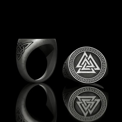 Valknut Celtic Triquetra Knot Sterling Silver Viking Ring