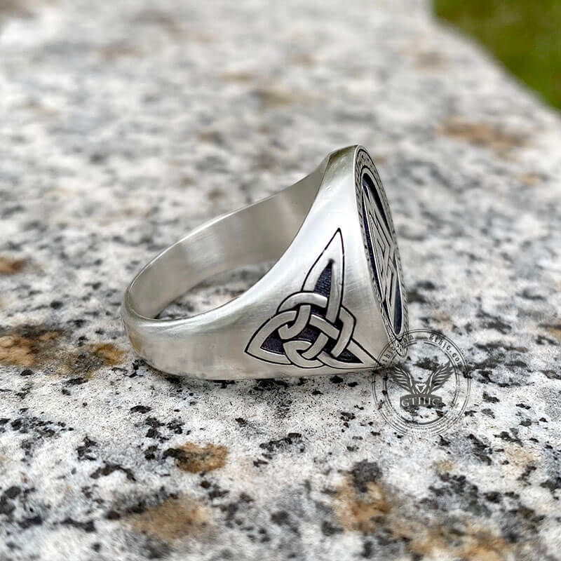 Valknut Celtic Triquetra Knot Sterling Silver Viking Ring