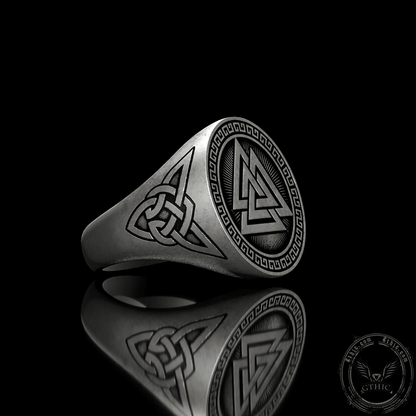 Valknut Celtic Triquetra Knot Sterling Silver Viking Ring