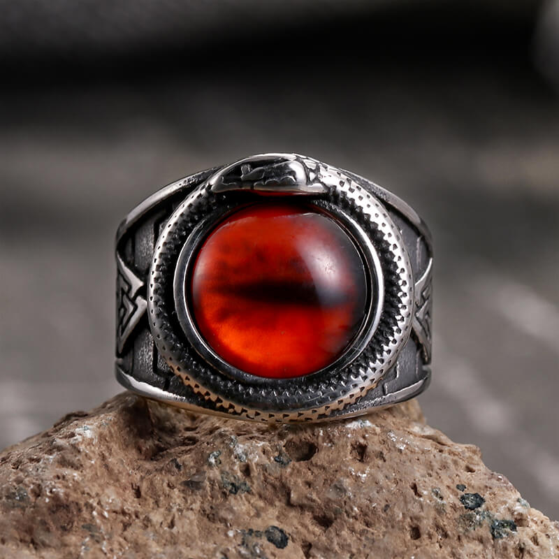 Valknut Ouroboros Devil Eye Stainless Steel Ring