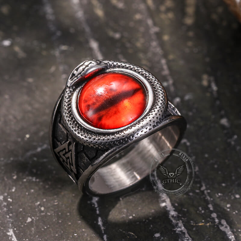 Valknut Ouroboros Devil Eye Stainless Steel Ring