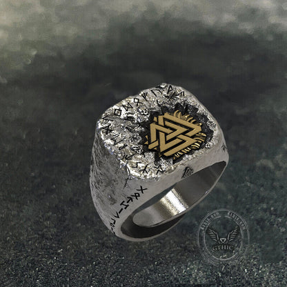Valknut Runes Sterling Silver Inlaid Brass Viking Ring