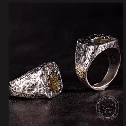 Valknut Runes Sterling Silver Inlaid Brass Viking Ring
