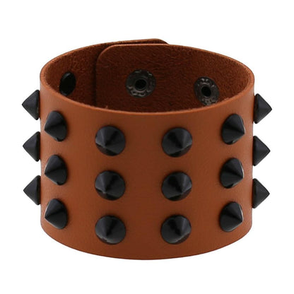 Vegan Leather Spike Bracelet / Wide Snap Button Wrap Bracelets / Wristband for and