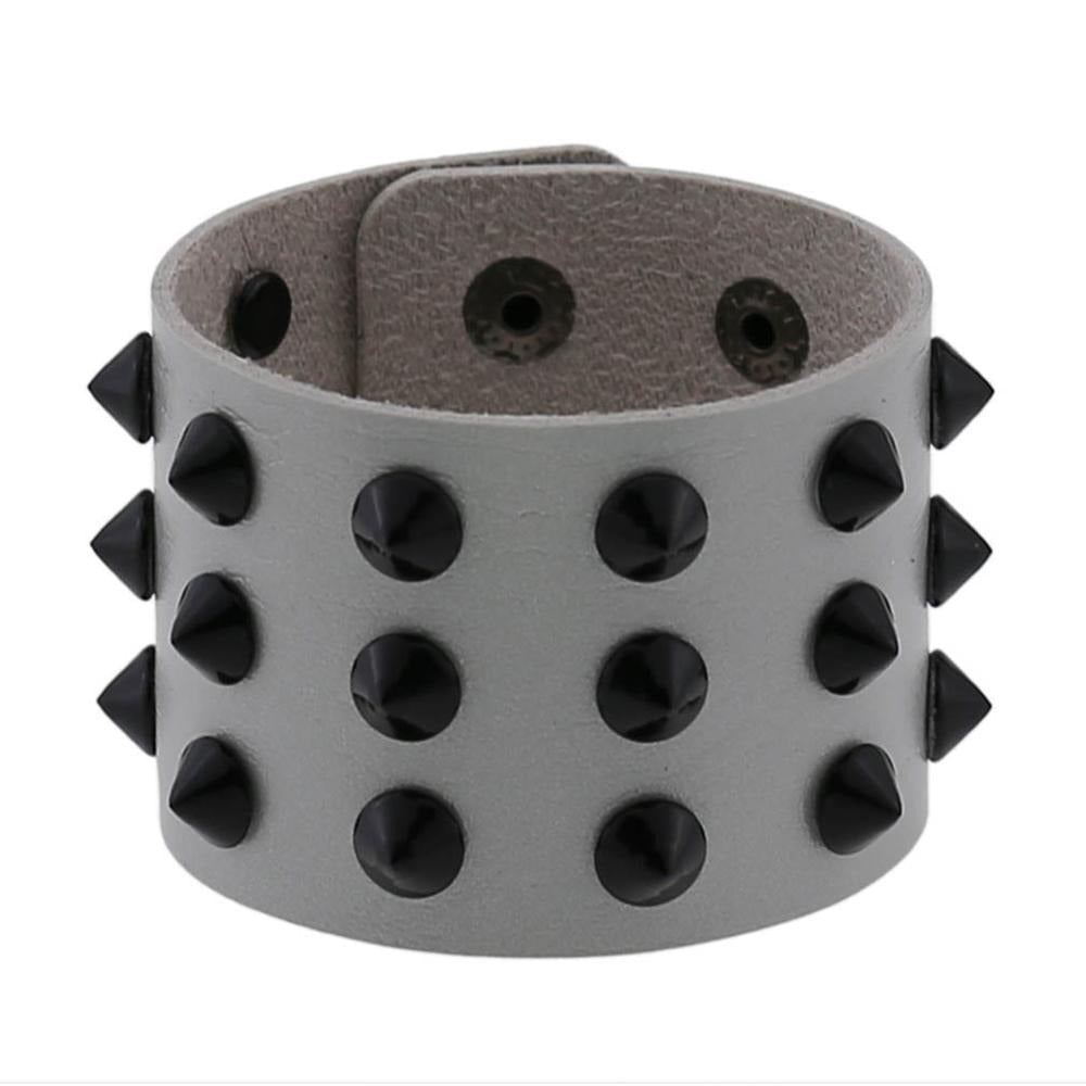 Vegan Leather Spike Bracelet / Wide Snap Button Wrap Bracelets / Wristband for and