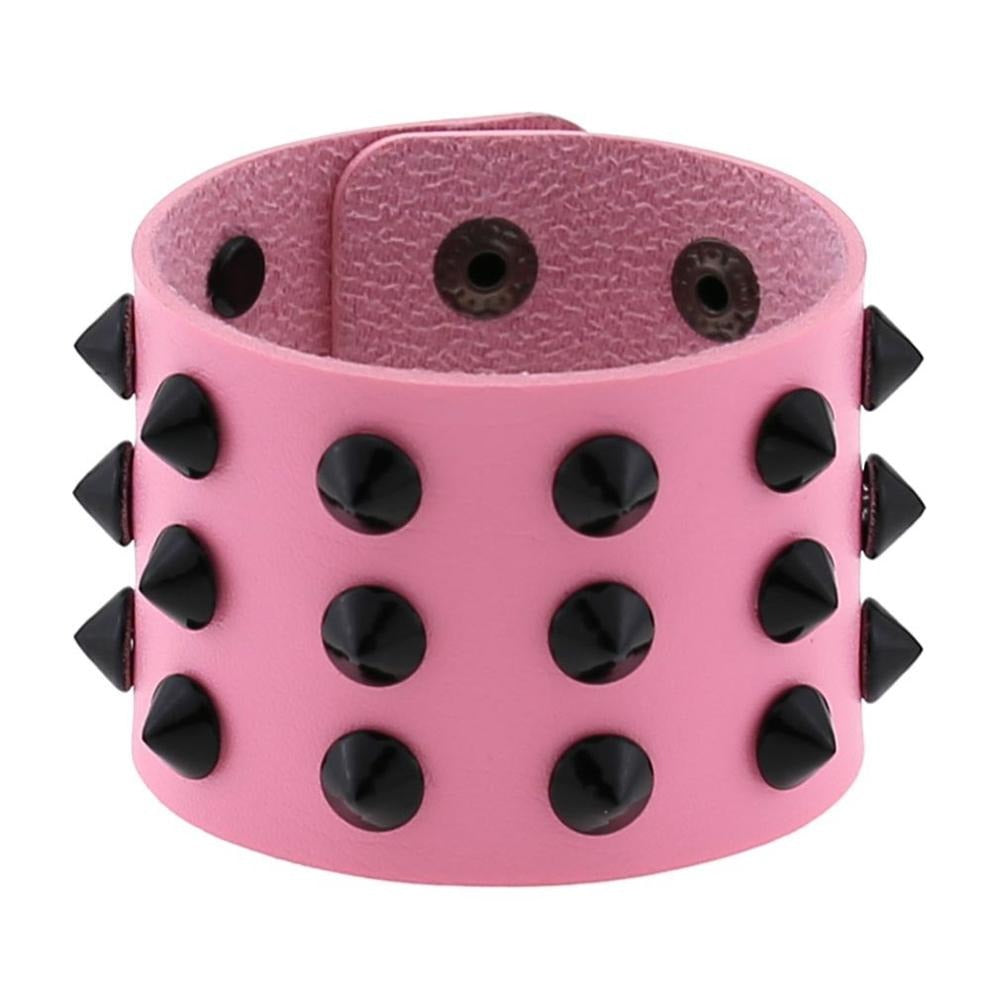 Vegan Leather Spike Bracelet / Wide Snap Button Wrap Bracelets / Wristband for and