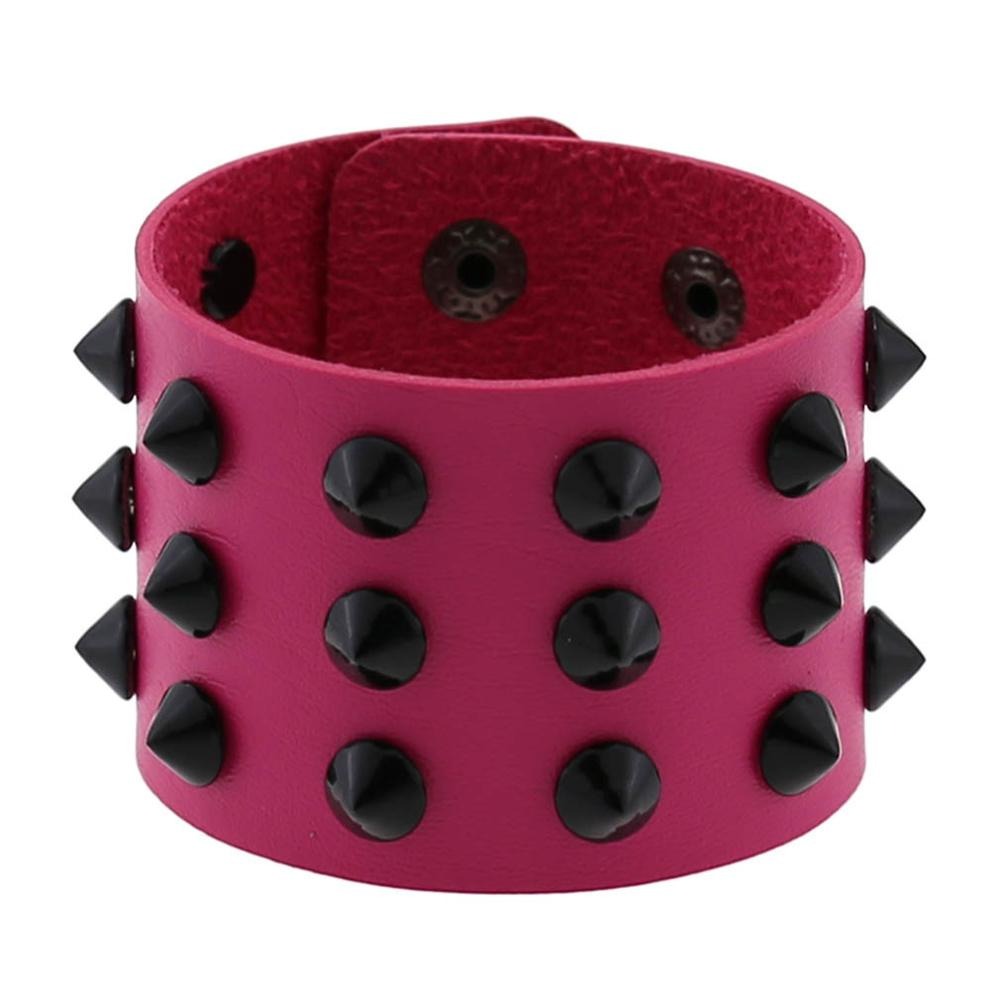 Vegan Leather Spike Bracelet / Wide Snap Button Wrap Bracelets / Wristband for and