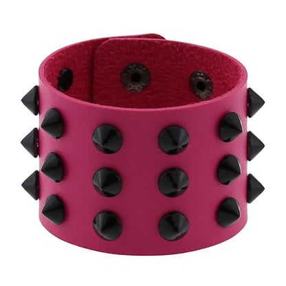 Vegan Leather Spike Bracelet / Wide Snap Button Wrap Bracelets / Wristband for and