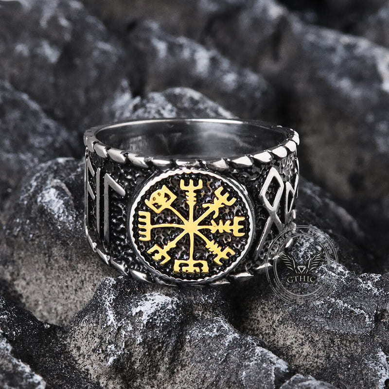 Vegvisir and Runes Stainless Steel Viking Ring