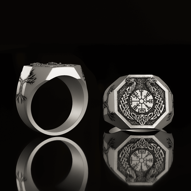 Vegvisir Celtic Knot Dragon Sterling Silver Viking Ring
