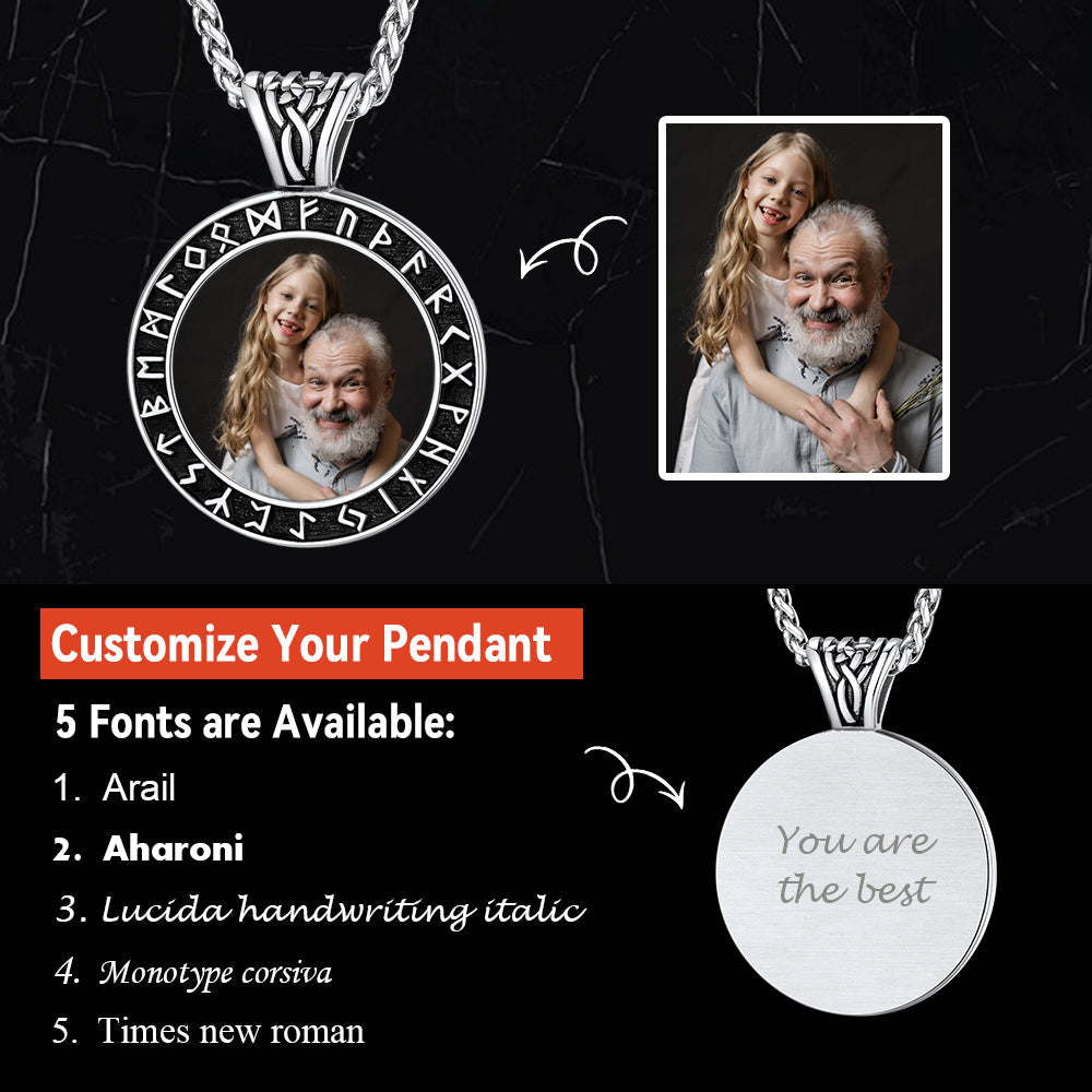 Customized Picture Necklace With Viking Rune for